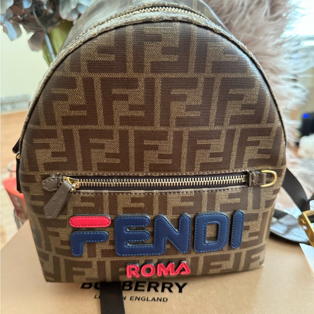 Fendi Brown Backpack with Multicolor Logo